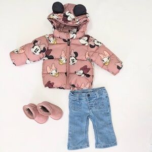 Baby Girls H&M Minnie Mouse Patterned Puffer Jacket
